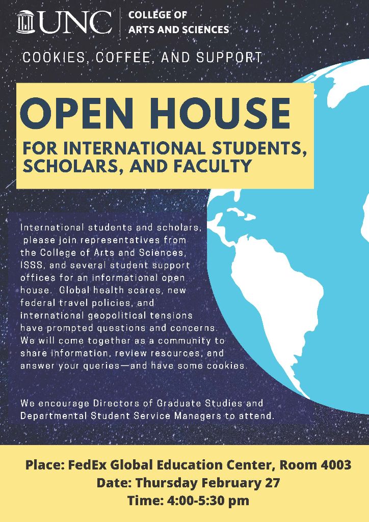 College of Arts and Sciences International Student Open House flyer